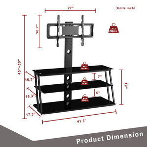 Black Multi-Function Angle And Height Adjustable Tempered Glass  TV Stand