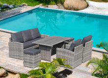 Load image into Gallery viewer, 6-Piece Outdoor PE Rattan Sofa Set Patio Garden Wicker Dining and Coffee Sofa-Grey

