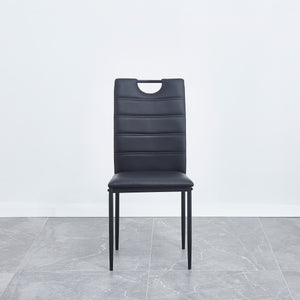 A set of 4 leather dining chairs with cushion and high back, painted metal legs, suitable for dining room, kitchen and living room X4 (BLACK)