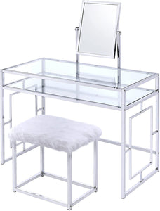 ACME Carenze II Curio Cabinet in White Faux Fur & Chrome 90314