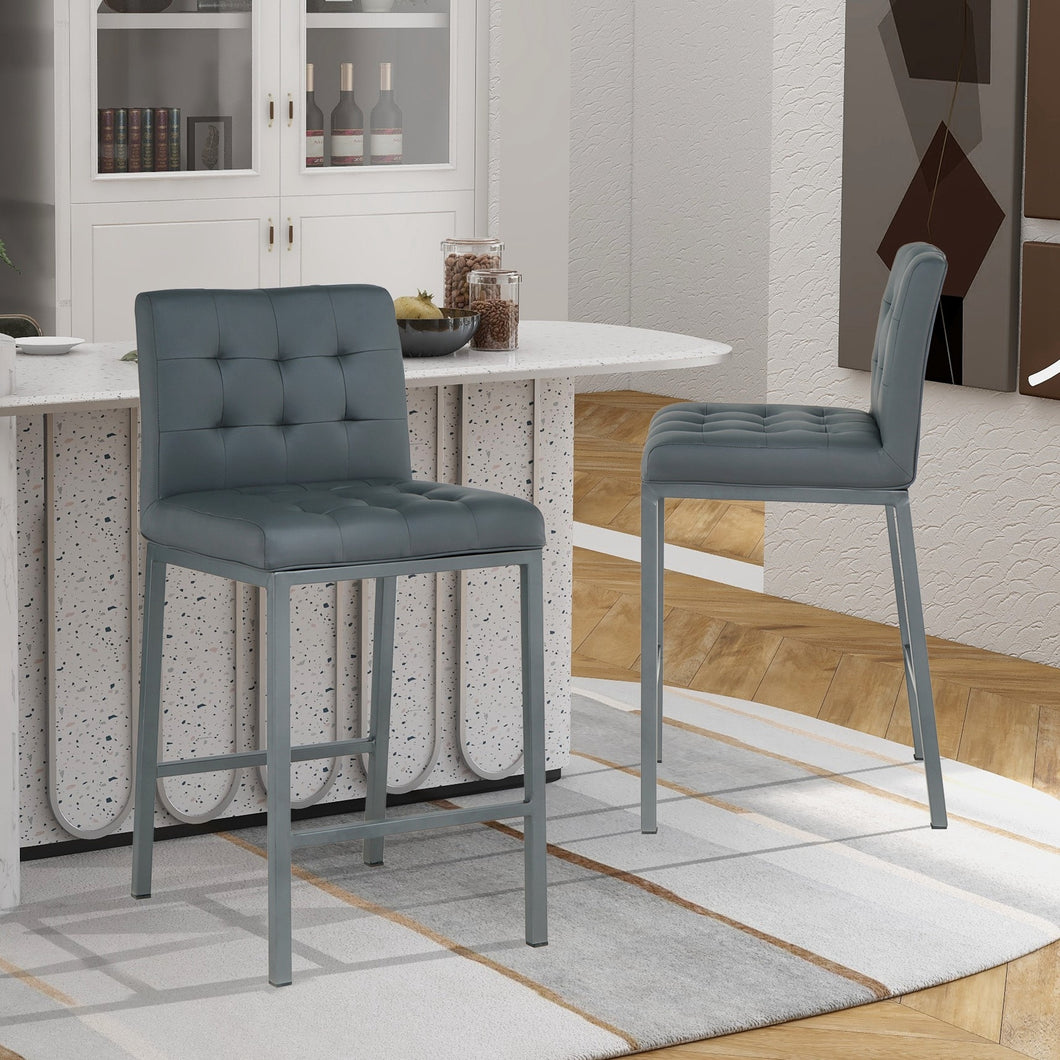 Cheap Modern Design High Counter Stool metal legs Kitchen Restaurant grey pu Bar Chair(set of 2)