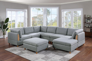 Living Room Furniture Ottoman Light Grey Dorris Fabric 1pc Cushion ottomans Wooden Legs