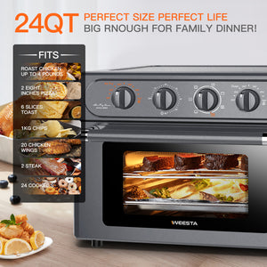 Air Fryer Toaster Oven Combo, WEESTA 7-in-1 Convection Oven Countertop, 24QT Large Air Fryer with Accessories & E-Recipes, UL Certified (Updated 3.0)（Prohibited listing on Amazon）(OLD W1002KA23T)