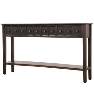 TREXM Rustic Entryway Console Table, 60" Long Sofa Table with two Different Size Drawers and Bottom Shelf for Storage (Black)