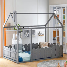 Load image into Gallery viewer, （Slats are not included) Twin Size Wood Bed House Bed Frame with Fence, for Kids, Teens, Girls, Boys (Gray )
