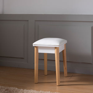 Wooden Vanity Stool Makeup Dressing Stool with PU Seat,White