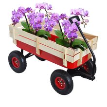 Load image into Gallery viewer, Outdoor Wagon All Terrain Pulling w/Wood Railing Air Tires Children Kid Garden（Red）

