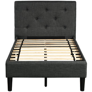 Upholstered Button Tufted Platform Bed with Strong Wood Slat Support (Twin, Gray)