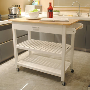 Kitchen Island & Kitchen Cart, Mobile Kitchen Island with Two Lockable Wheels, Simple Design to Display Foods and Utensil Clearly, One Big Drawer Keeps Kitchen Ware from Dust.
