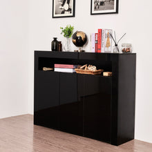 Load image into Gallery viewer, Living Room Sideboard Storage Cabinet Black High Gloss with LED Light, Modern Kitchen Unit Cupboard Buffet Wooden Storage Display Cabinet TV Stand with 3 Doors for Hallway Dining Room
