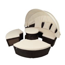 Load image into Gallery viewer, TOPMAX Patio Furniture Round Outdoor Sectional Sofa Set Rattan Daybed Sunbed with Retractable Canopy, Separate Seating and Removable Cushion (Beige)
