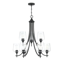 Load image into Gallery viewer, 9-Light Matte Black Classic Chandelier With Glass Shades
