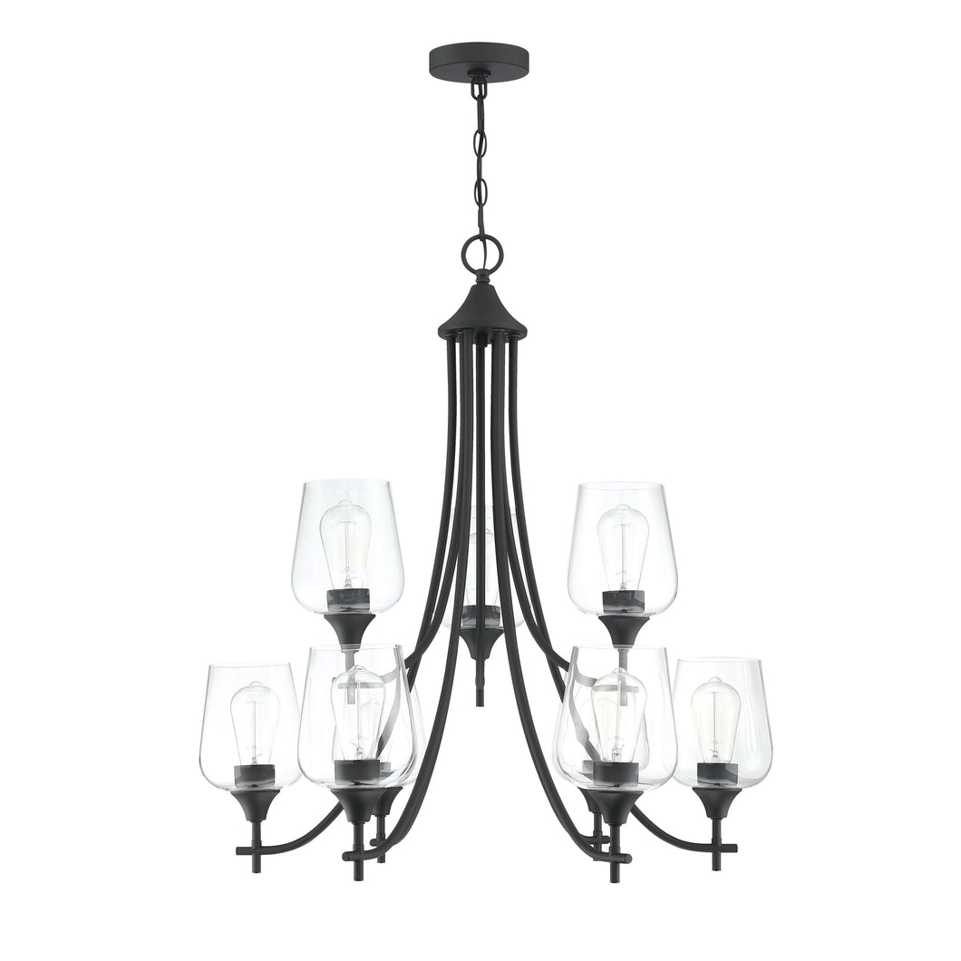 9-Light Matte Black Classic Chandelier With Glass Shades
