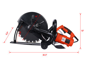 Electric 14" Cut Off Saw Wet/Dry Concrete Saw Cutter Guide Roller with Water Line Attachment