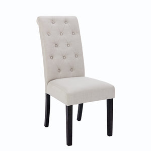 Heng Ming Modern Elegant Button-Tufted Upholstered Fabric  Dining Chair , 2-Pcs Set, Light Beige