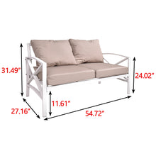 Load image into Gallery viewer, Outdoor Metal Loveseat with Cushions, All-Weather Outdoor Gray Metal 2 Seats Sofa Couch with Grey Cushions White Beige
