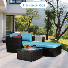 Load image into Gallery viewer, Beefurni Outdoor Garden Patio Furniture 4-Piece Brown PE Rattan Wicker Sectional Blue Cushioned Sofa Sets with 1 Red Pillow
