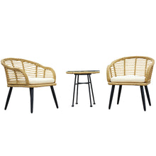 Load image into Gallery viewer, 3 Pieces Outdoor Patio Balcony Natural Yellow Wicker Chair Table Set with Beige Cushion and Tempered Glass Table Top
