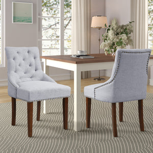 TOPMAX Dining Chair with Armrest, Nailhead Trim, Linen Upholstery Set of 2 (Gray)