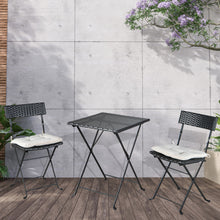 Load image into Gallery viewer, BEEFURNI Patio Black PE Wicker Folding Bistro Set One Table With Two Chairs And Two Beige Cushion
