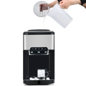 3 in 1 Water Dispenser with Ice Maker Countertop, Portable Water Cooler, Quick 6 Mins Ice-making, Hot & Cold Water and Ice, Top Loading or Bottleless, Stainless Steel