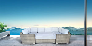 6 Piece Rattan Sectional Seating Group with Cushions (Color:LIGHT GREY)