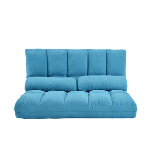 Double Chaise Lounge Sofa Floor Couch and Sofa with Two Pillows (Blue)