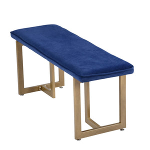 Upholstered Velvet Bench 44.5" W x 15" D x 18.5" H,Golden Powder Coating Legs Set of 1- blue
