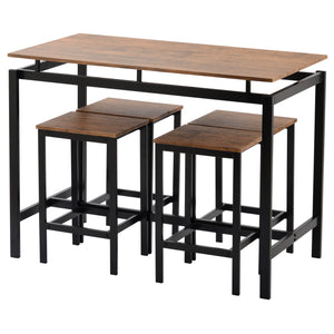 TREXM 5-Piece Kitchen Counter Height Table Set, Industrial Dining Table with 4 Chairs (Brown)