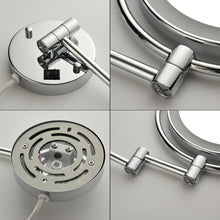Load image into Gallery viewer, 8 Inch LED Wall Mount Two-Sided Magnifying Makeup Vanity Mirror 12 Inch Extension Chrome Finish 1X/3X Magnification Plug 360 Degree Rotation Waterproof Button Shaving Mirror

