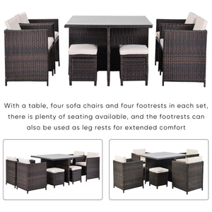 U_Style 9 Piece Rattan Conversation Set with Cushions, Patio Rattan Dining Set