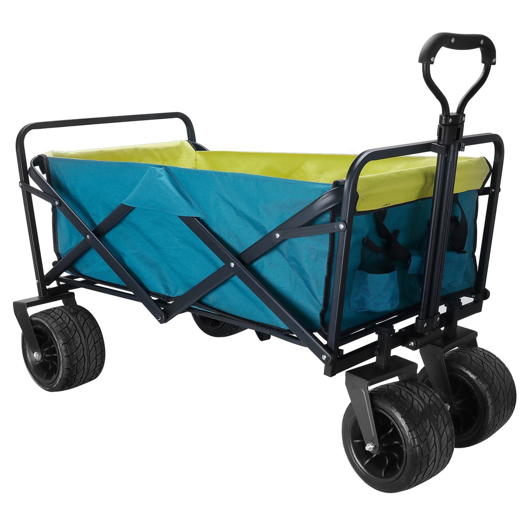 Wagon Garden Shopping Beach Cart with Seat Belt and Big Wheels - Blue Fabric (Fedex Pickup Only)