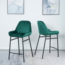 Load image into Gallery viewer, China Supplier High Quality Modern Design Kitchen Metal Frame Velvet Cover Green Bar Stool High Chair With black legs(set of 2)
