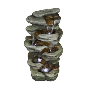 5-Tier Rock Water Fountain with LED Rockery Cascading Outdoor Waterfall Fountain