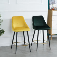 Load image into Gallery viewer, Luxury Modern Green Velvet Upholstered High Bar Stool Chair With Gold Legs(set of 2)
