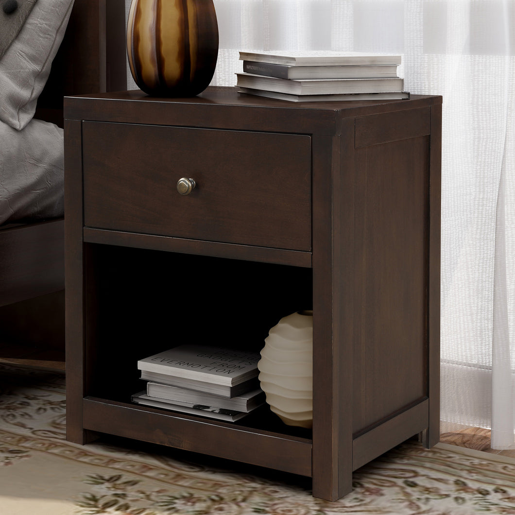 Vintage Aesthetic 1 Drawer Solid Wood Nightstand Sofa End Table in Rich Brown (Nightstand of Freely Configurable Bedroom Sets)