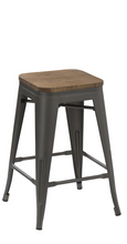 Load image into Gallery viewer, 30&quot; Metal Vintage Gunmetal Rustic Counter Bar Stool Modern Wood seat 4 barstools
