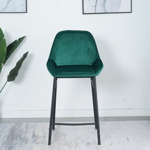 China Supplier High Quality Modern Design Kitchen Metal Frame Velvet Cover Green Bar Stool High Chair With black legs(set of 2)