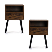 Load image into Gallery viewer, Set of 2 Mid Century Nightstand, Side Table with Drawer and Shelf, End Table for Living Room Bedroom, Rustic Brown
