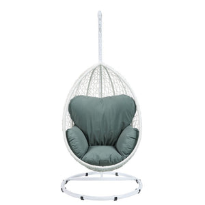 ACME Simona Patio Swing Chair with Stand in Green Fabric & White Wicker 45032