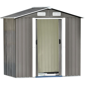 TOPMAX Patio 6ft x4ft Bike Shed Garden Shed, Metal Storage Shed with Lockable Door, Tool Cabinet with Vents and Foundation for Backyard, Lawn, Garden, Gray