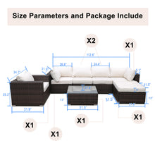 Load image into Gallery viewer, 7Pcs Wicker Rattan Patio Sectional Furniture Sets，Cushioned Chairs and Coffee Table for Lawn Garden Backyard Pool
