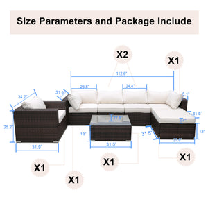 7Pcs Wicker Rattan Patio Sectional Furniture Sets，Cushioned Chairs and Coffee Table for Lawn Garden Backyard Pool