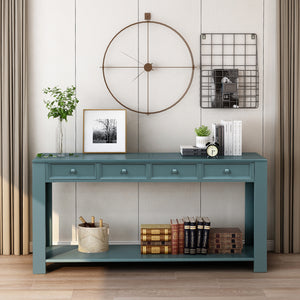 TREXM Console Table for Entryway Hallway Sofa Table with Storage Drawers and Bottom Shelf (Dark Blue)