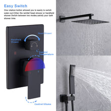 Load image into Gallery viewer, Shower System Shower Faucet Combo Set Wall Mounted with 10&quot; Rainfall Shower Head and handheld shower faucet, Matt Black Finish with Brass Valve Rough-In
