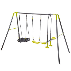 3 in 1 Metal Swing Set for Backyard, Heavy Duty A-Frame, Height Adjustment