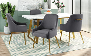 TOPMAX Mid-century Gold Metal Base Arm Chair Upholstered Velvet Dining Chairs, Gray, 4pcs