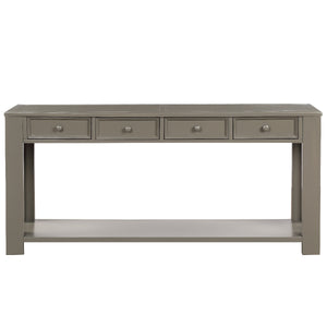 TREXM Console Table for Entryway Hallway Sofa Table with Storage Drawers and Bottom Shelf (Khaki)