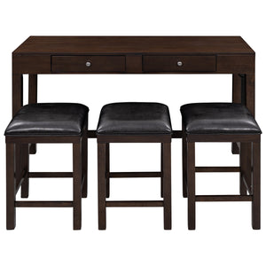 TOPMAX 4-Piece Counter Height Table Set with Socket and Leather Padded Stools, Espresso