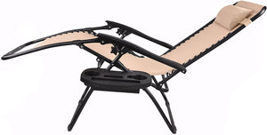 Zero Gravity Chair Case Lounge Outdoor Patio Beach Yard Garden With Utility Tray Cup Holder Beige